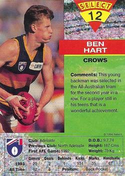 1994 Select AFL #12 Ben Hart Back